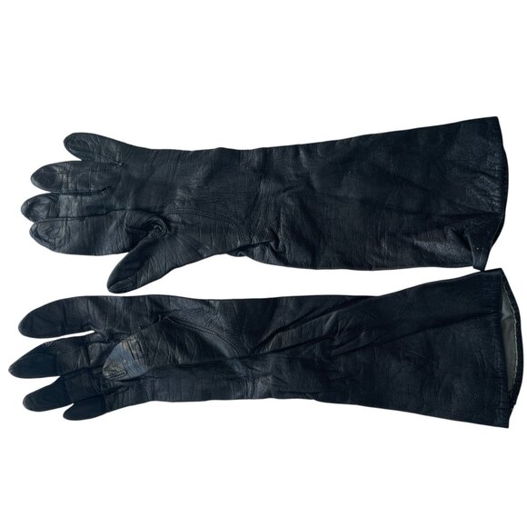 Vintage Black Leather Opera Gloves 12" Long With Minor Wear - Picture 3 of 5